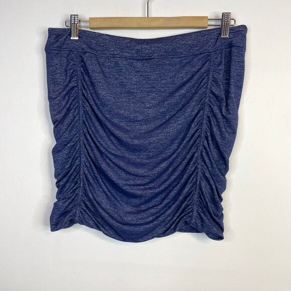 Athleta Odyssey Twisted Ruched mini skirt space dye metallic blue Stretch Knit L - Picture 8 of 13